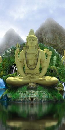 religious hinduism 3d fantasy island lord_ganesh religion shiva temple_of_shiva temple waterfall MTQ2MzI1Nw==