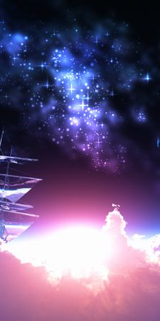 anime original 3d black blue cgi cloud fantasy fish ship stars sun whale ODEwODQ1